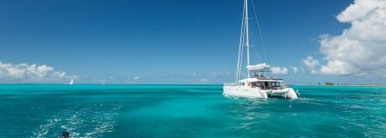 Catamaran sailing through the Caribbean BVI